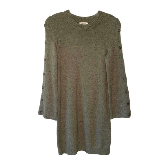 MADEWELL Olive Green Donegal Button-Sleeve Wool-Blend Sweater Dress Size XXS - Picture 3 of 9